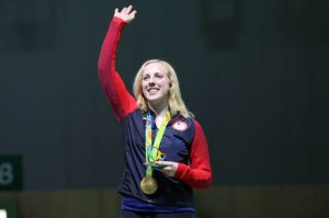 Ginny Thrasher receives Gold Medal (USA Today photo)