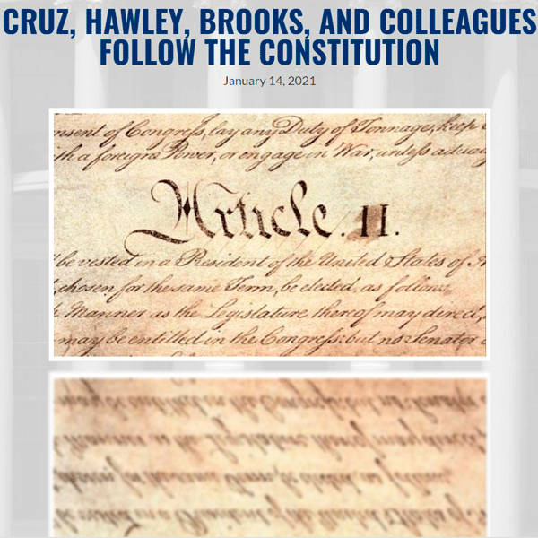 100+ Conservative Leaders:  Cruz, Hawley, Brooks & Colleagues Followed the Constitution